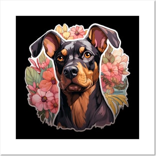 Doberman  Dog Vintage Floral Posters and Art